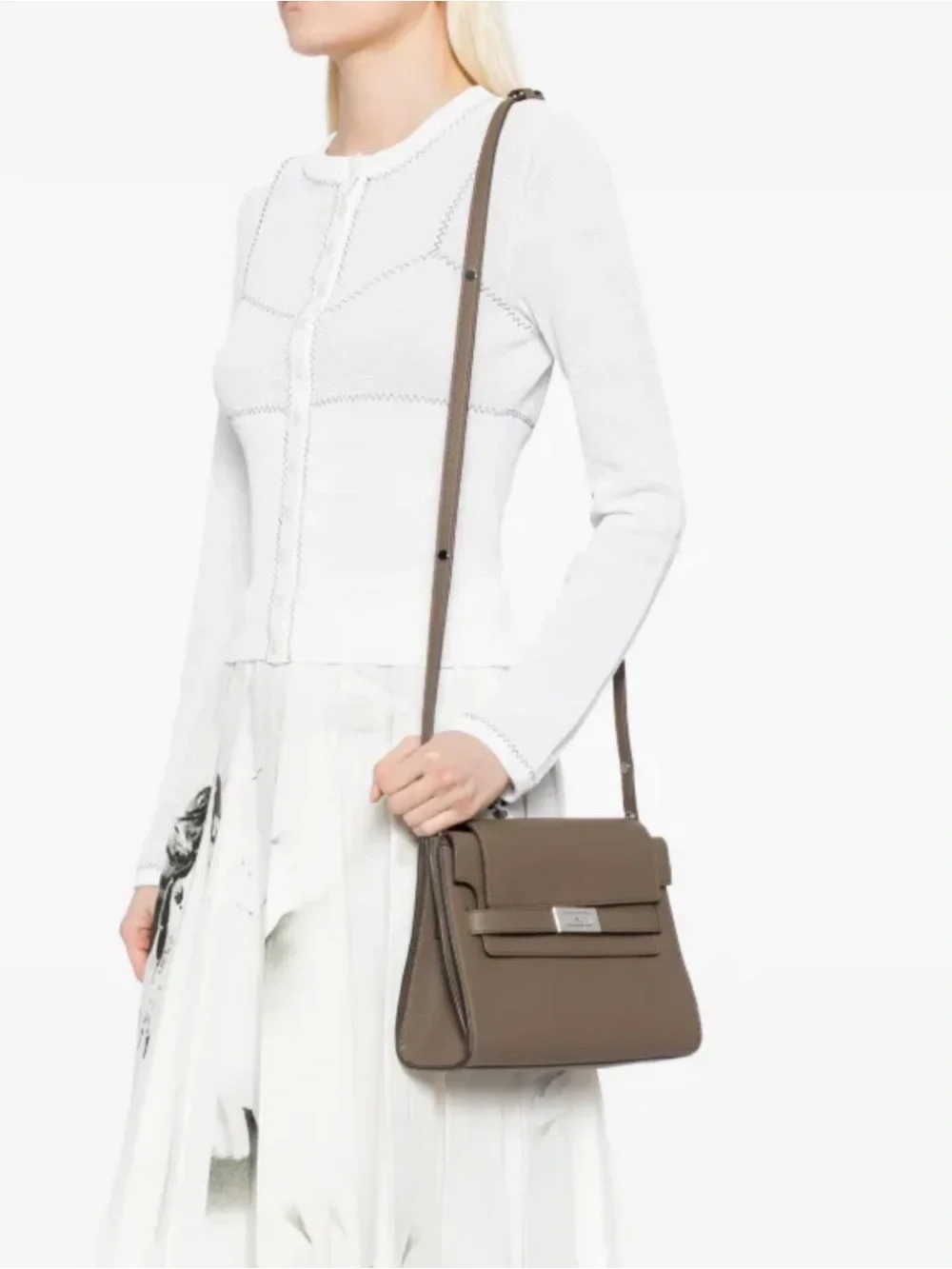 NEW Tory Burch TB Lee Radziwill Taupe Leather Crossbody Shoulder Bag purse